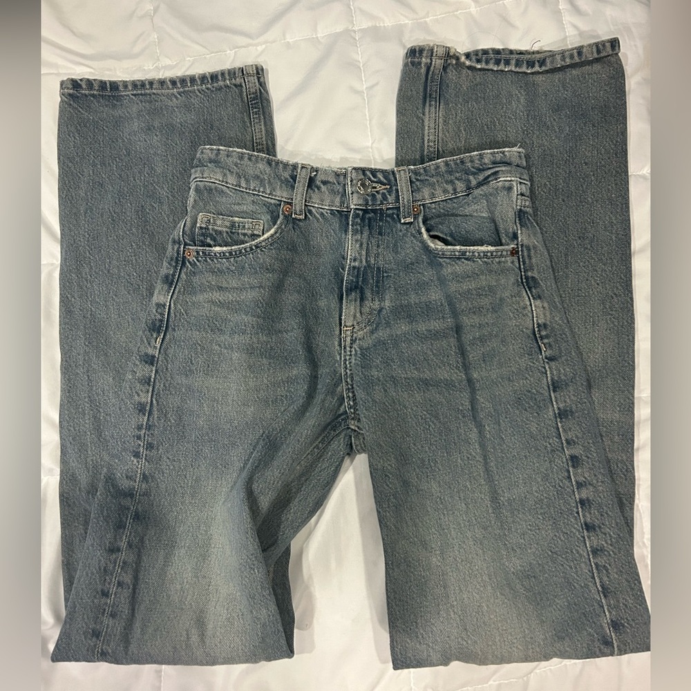 Zara full length trf mid-length wide leg jeans